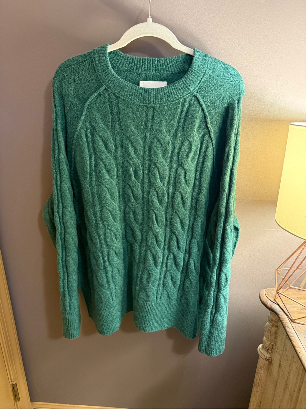 aerie Emerald Green Cable Knit Crewneck Sweater